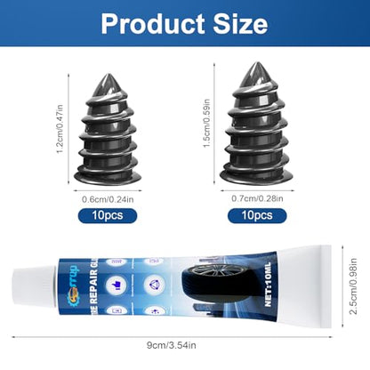 Tire Repair Rubber Nails Kit, 50 PCS Screw in Tire Repair Plugs Kit with 2 Sizes, Portable Emergency Tubeless Tire Repair Kit for Cars, SUVs, Motorcycles and ATVs (25S+25L+20ML+1Screwdriver) - size: 25S+25L+20ML+1Screwdriver