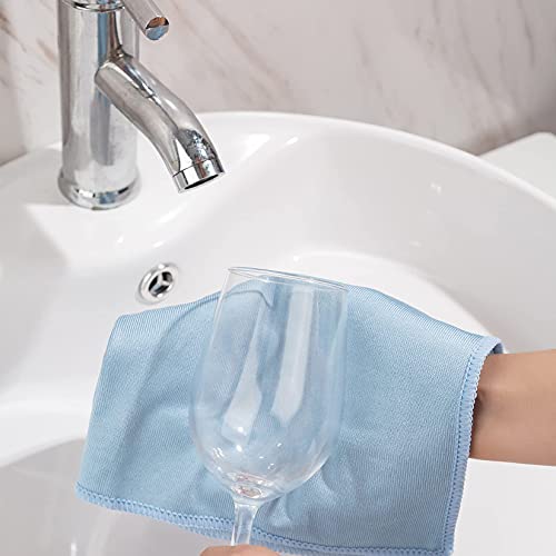 Puomue 6 Pack Microfiber Glass Cleaning Cloth, 16 Inch X 16 Inch, Lint Free Quickly Clean Window, Glasses, Windshields, Mirrors, and Stainless Steel, Blue - color: Blue
