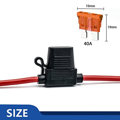 10 AWG Inline Fuse Holder - 12 Volts Fuse Holder for 40A Blade Fuse (6 Pack) - size: 10 AWG
