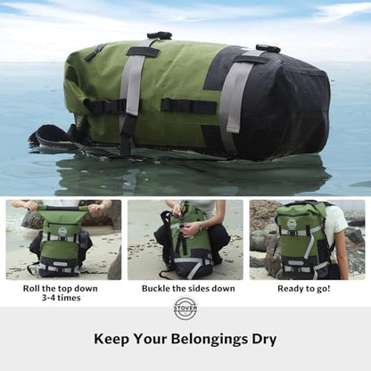 STOVER 5/10/25/30/40/55L Waterproof Dry Bag- Roll-Top Backpack w/Phone Case- Kayaking, Hiking, Camping, Boating- Men/Women - color: 40l Green (With Phone Case), size: 40L