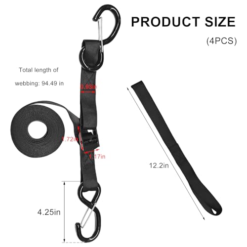 4PCS Tie Down Straps with Hooks, 1"×8' Safety Hook Cam Buckle Securing Straps with Integrated Soft Loops, Heavy Duty Lashing Tie-Down Strap for Motorcycle Dirt Bike Truck - color: 8FT, 4pcs