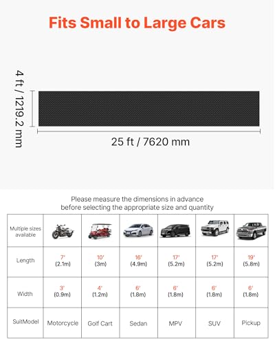 VEVOR Garage Floor Roll, 4 x 25 ft Garage Flooring Mat, 3 mm Thickened Rubber Diamond Plate Floor Protector Mat, Non-Slip, Wear-Resist, Waterproof, Easy to Clean for Warehouse, Gyms,Trailer, Black - size: 4 ft x 25 ft