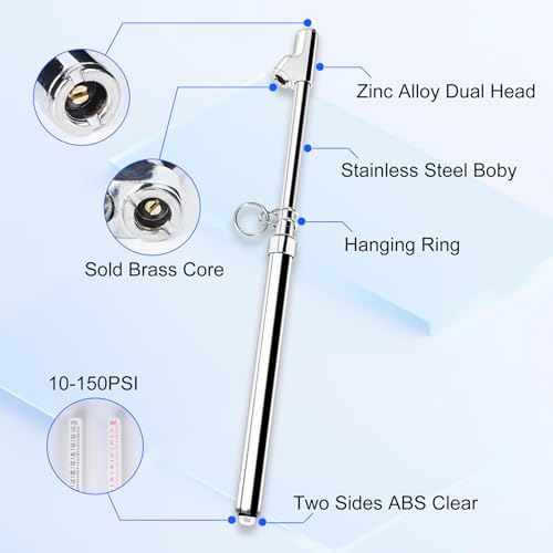 10-Pack Dual Head Tire Pressure Gauge – Heavy Duty 10-150 PSI Air Pressure Gauge with Stainless Steel Body, Metal Nozzle & Durable Plated Brass – for Cars, Trucks, Bikes, RVs & Vehicles - color: Silver, size: 10P