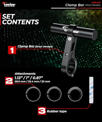 Kaedear Motorcycle Handlebar Clamp Mount Bar Short Version, Aluminum Accessory Extension for Phone,GPS, Camera, 0.86/1/1.12/1.26 Inches(22/25.4/28.6/32mm) Handlebar Compatible, Heavy Duty, KDR-H4S-BK