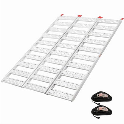 ACEKOOL 76"x 50" Heavy-Duty Aluminum Ramps with Load Straps, 1500 Lbs Tri-Fold Loading Ramps, Universal Stable Loading Ramp for Lawn Mower, ATVs, UTVs, Motorcycles, Silver