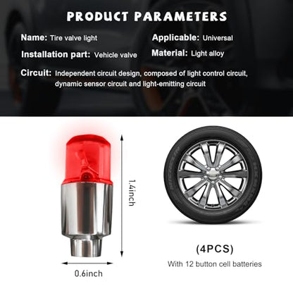 4 PCS LED Tire Valve Lights, Waterproof Light up Air Neon Bicycle Motorcycle Tyre Valve Flash Lights, Bike Truck Golf Cart Wheel Assemblies Lamp, Exterior Car Accessories (Red) - color: Red