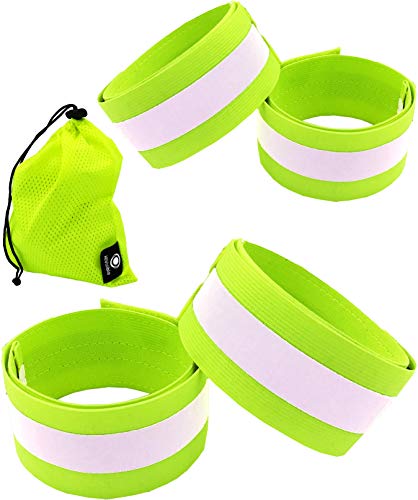 Reflective Bands for Night Walking Reflective Arm Bands for Runners Reflective Wristbands Reflective Ankle Bands Cycling Reflective Running Gear Bike Pant Leg Strap Bicycle Pants Clips - color: Green - 4 Bands