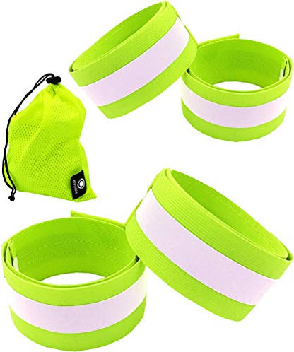 Reflective Bands for Night Walking Reflective Arm Bands for Runners Reflective Wristbands Reflective Ankle Bands Cycling Reflective Running Gear Bike Pant Leg Strap Bicycle Pants Clips - color: Green - 4 Bands