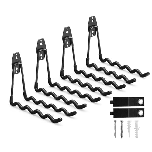 CBWLWJ 4 Pack Heavy Duty Wall Hooks for Hanging - Anti-Slip Coating, Solid Steel 7.7 Inch Wave Garage Hooks for Ladder, Bikes, Tools and More(Black) - color: Black, size: wave hooks-4pcs
