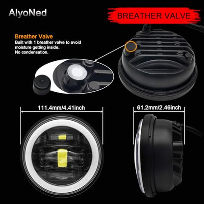 AlyoNed 2024 New 4.5" inch LED Passing Lights Fog Lamps Driving Light DRL White Halo DOT Kit for Motorcycle Auxiliary Light Bulb Projector Driving Lamp Black - color: Black