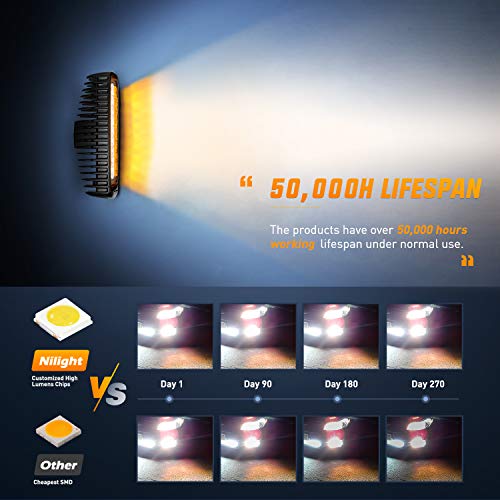 Nilight LED Pods 2Pcs 54W White/Amber 6 Inch Flood Offroad Fog Light Bar Waterproof Lighting for Tractor Boat SUV ATV UTV 4WD Car Truck Motorcycle Dirt Bike Golf Cart 12V 24V - color: 2Pcs White/Amber Lights