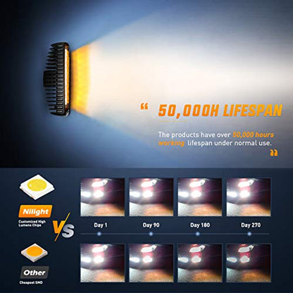 Nilight LED Pods 2Pcs 54W White/Amber 6 Inch Flood Offroad Fog Light Bar Waterproof Lighting for Tractor Boat SUV ATV UTV 4WD Car Truck Motorcycle Dirt Bike Golf Cart 12V 24V - color: 2Pcs White/Amber Lights