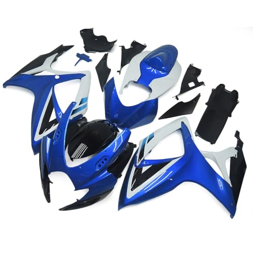 FLPRO ABS Plastic Fairing Kit Compatible for Suzuki 06 07 GSXR600 GSXR750 K6 2006 2007 GSX-R600 GSX-R750 Fairings Injection Motorcycle Body Kits Gloss Blue Black White Bodywork - color: Glossy Blue Black White