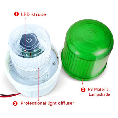 LED Strobe Beacon Warning Lights, AC110V-120V LED Industrial Flashing Light Siren with 90dB Loud Buzzer Security Alarm Green