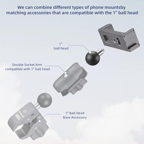 FANAUE Aluminum Phone Holder with 1" Ball Head Adapter Compatible with RAM mounts B Size Double Socket arm (CPC-08)