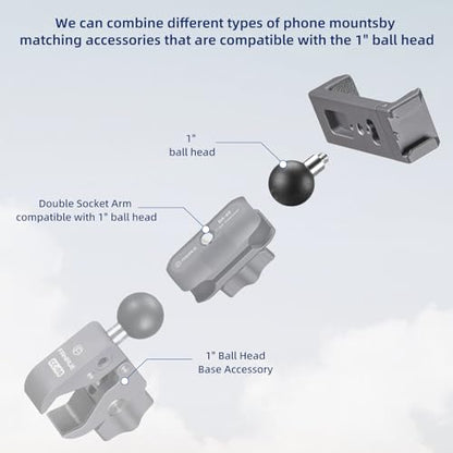 FANAUE Aluminum Phone Holder with 1" Ball Head Adapter Compatible with RAM mounts B Size Double Socket arm (CPC-08)