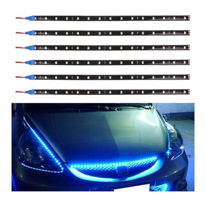 6PCS LED Strip Auto Underbody Light, 12V 1Ft Flexible Waterproof Underglow Strip, High Brightness Car/Truck/Boat Decoration Light (Blue) - color: Blue