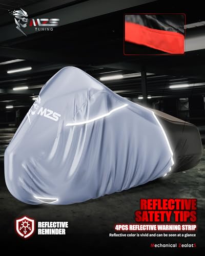 MZS Motorcycle Cover Waterproof Outdoor, Heavy Duty All Season Weather Sun Protection with Storage Bag Vents Night Reflective Cotton Lining Lock Holes fits up to 104" Motorcycles Vehicle Covers - size: XX-Large 104 inches