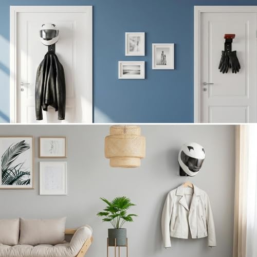 4 Pcs Motorcycle Helmet Holder with Solid Wood and Strong Steel Design Wall Mount Helmet Hanger Hooks Motorcycle Gear Rack for Football Sports Accessory (Classic, Wood)