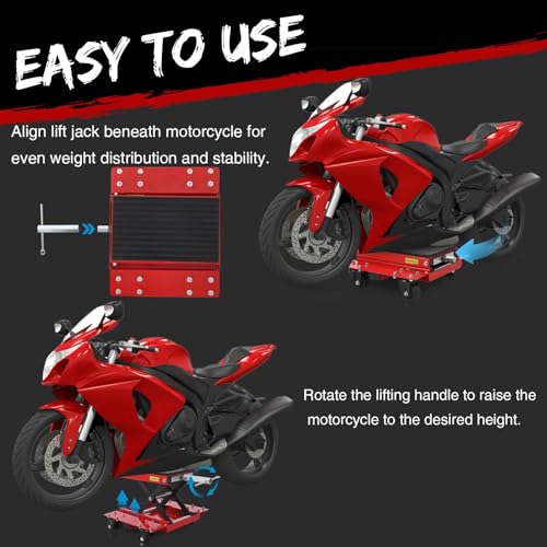 1200 LBS Motorcycle Lift, Dirt Bike Scissor Jack Lift Table with Hand Crank & Caster Wheels, 4.7"-15.4" Height Adjustable Center Hoist Stand for ATVs, Cruiser, Touring Motorcycles