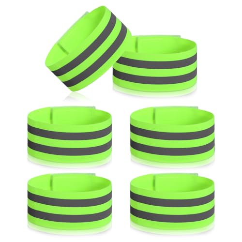 6Pcs Reflective Arm Bands for Night Walking with Storage Bag, Elastic Reflective Arm Band and Ankle Band for Runners, Adjustable Neon Reflectives Strap Bracelets for Running Walking Cycling