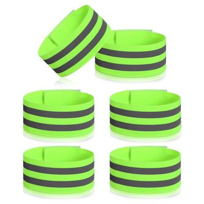 6Pcs Reflective Arm Bands for Night Walking with Storage Bag, Elastic Reflective Arm Band and Ankle Band for Runners, Adjustable Neon Reflectives Strap Bracelets for Running Walking Cycling
