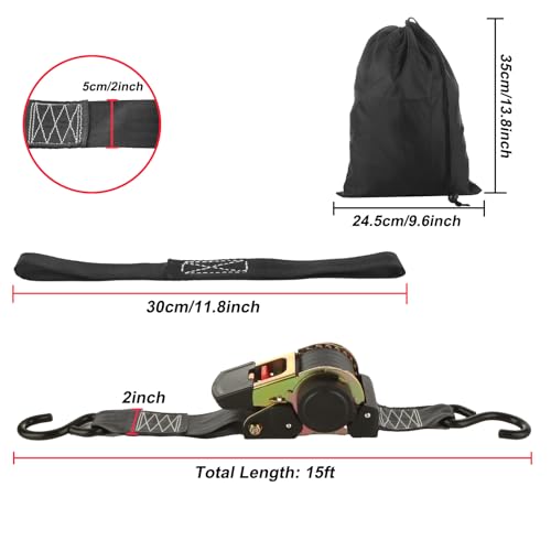 2 Pack 2 Inch Retractable Ratchet Straps Heavy Duty 15ft Self Retracting Tie Down Straps with S Hook, 3310 LBS Break Strength, AutoRetract Ratchet Straps for Motorcycle, Kayak, ATVs, Boats