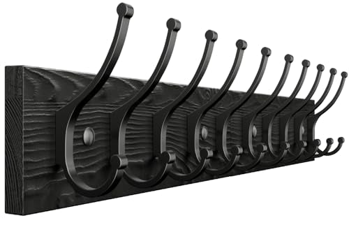 Optish 2 Pack Wooden Coat Rack Wall Mount, 16.1" Rustic Coat Hanger Hooks Wall Mount, Wall Coat Rack for Hat, Clothes, Bags, Jacket - Black - color: Black