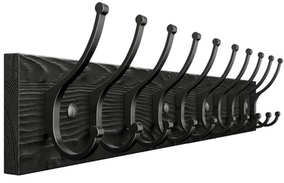 Optish 2 Pack Wooden Coat Rack Wall Mount, 16.1" Rustic Coat Hanger Hooks Wall Mount, Wall Coat Rack for Hat, Clothes, Bags, Jacket - Black - color: Black