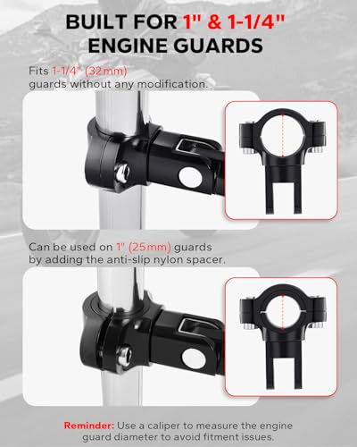 Amazicha Motorcycle Foot Pegs 1"&1.25" Highway Pegs Stainless Steel CNC Aluminum Adjustable Fit for Harley Davidson Street Glide Road King Road Glide Softail Dyna Sportster 1-1/4" Engine Guard, Black - color: Black