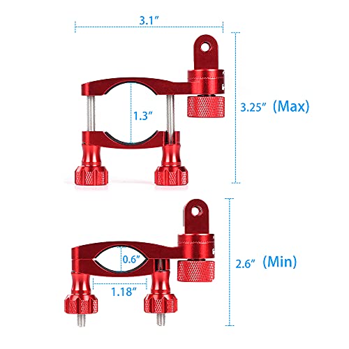 HSU 0.6-1.3inch All-Aluminum Bike/Motorcycle Handlebars, 360° Rotation Seat Post, Ski Pole Mount Compatible with Go Pro Hero 13/12/11/10/9/8/7/6/5, DJI Osmo Action AKASO and Other Action Cameras (Red) - color: Red