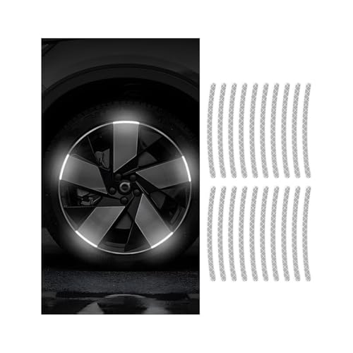 Zipelo 20PCS Reflective Car Wheel Decorative Stripe Stickers, Anti Scratch Vehicle Night Safety Warning Tape Decal, Automotive Exterior Tire Rims Sticker Accessories, Universal Fit (White) - color: White