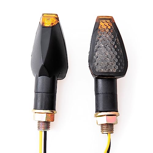 Mini Stalk Arrow Light Motorcycle Turn Signals Lights 10mm Universal Motorbike LED Indicator Blinker Amber Lamp(2 pcs) - color: Black-Smoke