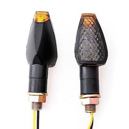 Mini Stalk Arrow Light Motorcycle Turn Signals Lights 10mm Universal Motorbike LED Indicator Blinker Amber Lamp(2 pcs) - color: Black-Smoke
