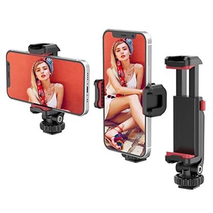 ULANZI ST-06S Phone Tripod Mount, Universal Smartphone Mount Adapter with 2 Cold Shoe, 360° Rotates Adjustable Cell Phone Clip Clamp Holder, Compatible with iPhone 17/16/15, Samsung Galaxy Cell Phones