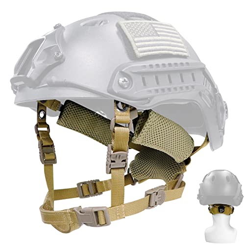 Tactical Helmet Chin Strap Adjustable Dial 4 Points Suspension System with Bolts and Screws for Tactical Fast MICH Bump Helmet Accessory - color: Khaki