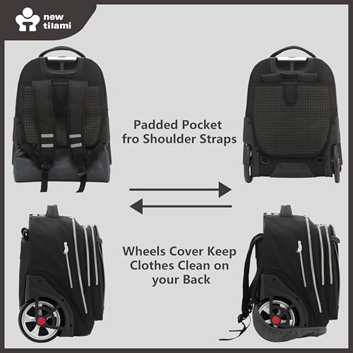 NEW TILAMI 20" Rolling Backpack for Teens Adults, Climbing Stairs Waterproof Backpack with Wheels for School Business Trave Camping with Laptop Compartment, Fit 17 Inch Laptop, Black - color: Black
