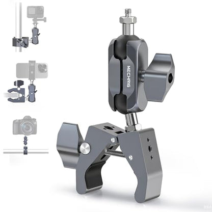 Super Clamp Camera Mount, Aluminum Double Ball Head Magic Arm for Insta360 X5 GoPro DJI OSMO 360 DSLR Monitor, 360° Handlebar Pole Desk Mount, 13lb Load QX010