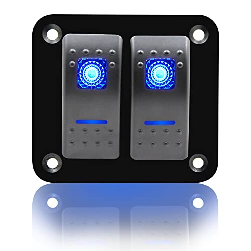 FXC Rocker Switch Aluminum Panel 2 Gang Toggle Switches Dash 5 Pin ON/Off 2 LED Backlit for Boat Car Marine Blue - color: 2Gang Blue, size: 2 Gang