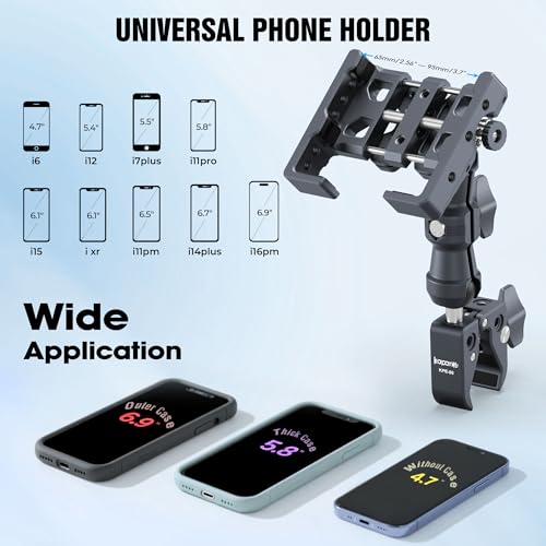 Anti-Shake Motorcycle Phone Holder, Super Clamp Fits 0.5"-2" Diameter Bars, 25mm Ball Head & Double Socket Arm, 360° Rotatable, Universal for iPhone/Samsung/Android Phones Width 2.56"-3.74" (KPS-14) - color: KPS-14