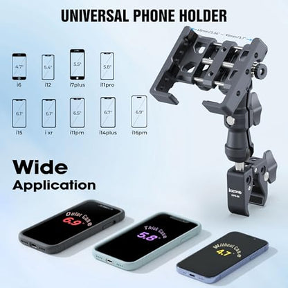 Anti-Shake Motorcycle Phone Holder, Super Clamp Fits 0.5"-2" Diameter Bars, 25mm Ball Head & Double Socket Arm, 360° Rotatable, Universal for iPhone/Samsung/Android Phones Width 2.56"-3.74" (KPS-14) - color: KPS-14