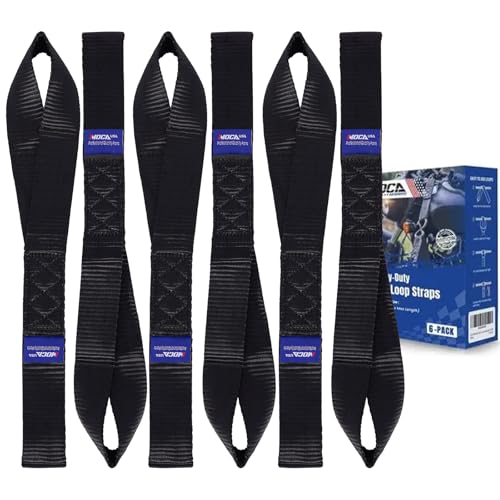 MOCA 6-Pack Soft Loop Tie Down Straps 12000 Lbs Breaking Strength 1.6 x 17 inches, Heavy Duty Tie Down Loops for Secure Trailering of Kayak, Motorcycles, ATV, UTV (6 Pieces, Black) - color: Black, size: 6-PACK