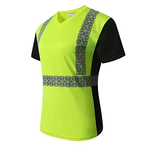 Women Safety Shirt,High Reflective T Shirt for Woman with Unusual Reflective Pattern,Short Sleeve Breathable - color: Yellow, size: Small