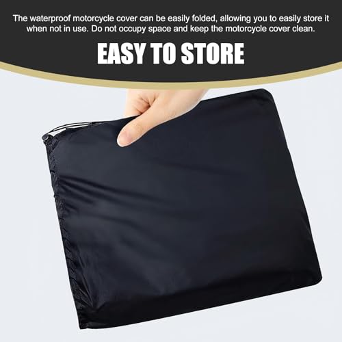 Motorcycle Cover, 96.5" Heavy Duty Motorcycle Cover Waterproof Outdoor, Full Cover with Lock Holes Windproof Security System & Storage Bag, Universal for Motorcycles Bikes (Black)