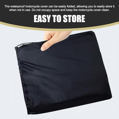 Motorcycle Cover, 96.5" Heavy Duty Motorcycle Cover Waterproof Outdoor, Full Cover with Lock Holes Windproof Security System & Storage Bag, Universal for Motorcycles Bikes (Black)