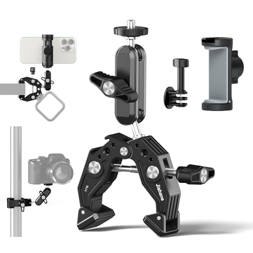 Phone Clamp Mount with 360° Dual Ballhead Anti-Fall 360° Rotating Motorbike Phone Holder AC Clamp Mount for GoPro Hero 13,DJI OSMO Pocket 3,Insta 360 X5 Fits Mountain/Scooter/Dirt - color: Black