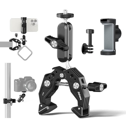 Phone Clamp Mount with 360° Dual Ballhead Anti-Fall 360° Rotating Motorbike Phone Holder AC Clamp Mount for GoPro Hero 13,DJI OSMO Pocket 3,Insta 360 X5 Fits Mountain/Scooter/Dirt - color: Deep Black