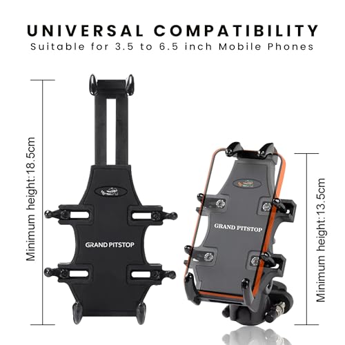 GRAND PITSTOP Motorcycle Phone Mount Holder with 8 Clamps 100mph Military Anti-Shake Bike Phone Holder, 10s Quick Install Handlebar Phone Mount, Compatible with iPhone, Samsung, All Phones (Black)