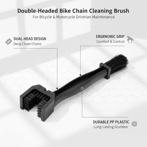 Double-Headed Bike Chain Brush - Durable PP Plastic Drivetrain Tool for Bicycle & Motorcycle Care - color: Black