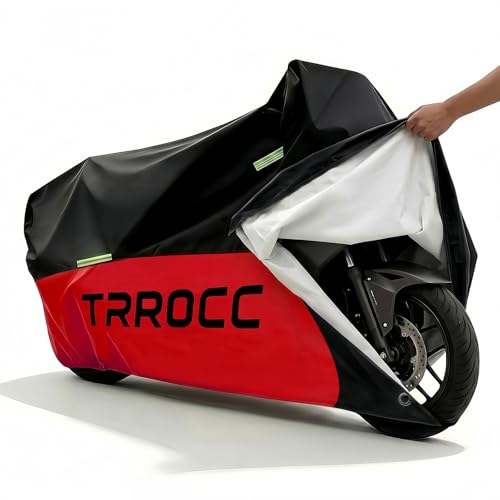300D Heavy Duty Motorcycle Cover Waterproof Outdoor, Thick Cover for BMW Harley Yamaha Kawasaki Honda Lined with Cotton Touring Rain Protection Hard Flet/Fleece Motor Covers 3XL Black Red - color: black red, size: 86.61''-90.55''--3XL